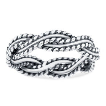 Braided Band Ring Oxidized Solid 925 Sterling Silver (5mm)